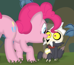 Size: 3529x3091 | Tagged: safe, artist:porygon2z, imported from derpibooru, pinkie pie, earth pony, pony, collar, crossover, king (the owl house), open mouth, open smile, pet tag, smiling, the owl house