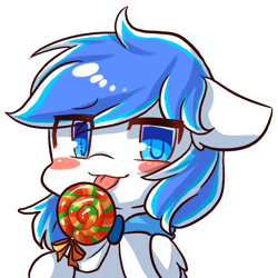 Size: 629x630 | Tagged: safe, artist:yilo, imported from derpibooru, oc, oc only, oc:canicula, pony, blushing, candy, floppy ears, food, licking, lollipop, simple background, solo, tongue out, transparent background