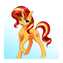 Size: 3200x3200 | Tagged: safe, artist:aquaticvibes, imported from derpibooru, sunset shimmer, pony, unicorn, equestria girls, female, high res, mare, open mouth, raised hoof, solo