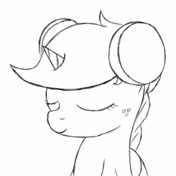 Size: 1200x1200 | Tagged: safe, artist:spritepony, imported from derpibooru, oc, oc only, oc:sprite, alicorn, pony, alicorn oc, animated, animated gif, bobbing, gif, headphones, horn, lineart, music, simple background, sketch, solo, vibing, wings