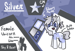 Size: 2463x1685 | Tagged: safe, artist:silverstararts, imported from derpibooru, oc, oc only, oc:silver star, unicorn, cutie mark, reference, reference sheet