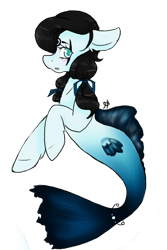Size: 400x600 | Tagged: safe, artist:felly-pepper, imported from derpibooru, oc, oc only, merpony, auction, black mane, blue eyes, blushing, dorsal fin, female, fish tail, flowing tail, looking at you, open mouth, scar, simple background, solo, tail, transparent background
