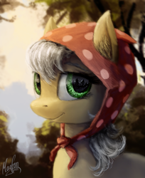 Size: 1023x1251 | Tagged: safe, artist:magfen, imported from derpibooru, oc, oc only, earth pony, pony, bonnet, bust, commission, cottagecore, female, looking at you, mare, not applejack, smiling, smiling at you, solo