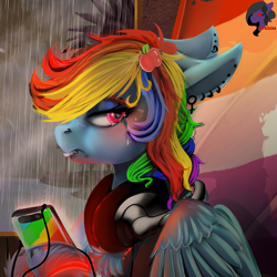 Size: 1024x1024 | Tagged: safe, artist:brainiac, imported from derpibooru, rainbow dash, pegasus, pony, digital painting, female, implied appledash, implied lesbian, implied shipping, lesbian, link in description, mare, piercing, redraw, solo, time-lapse included, timelapse, updated