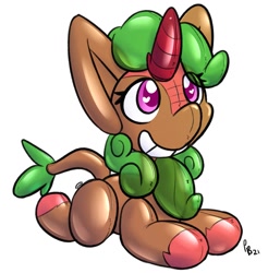 Size: 1180x1200 | Tagged: safe, artist:ponballoon, imported from twibooru, oc, oc only, oc:stillwater, inflatable pony, kirin, pooltoy pony, air valve, big ears, female, grin, image, inflatable, needs more jpeg, prone, quadrupedal, seams, simple background, smiling, white background