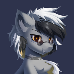 Size: 500x500 | Tagged: safe, artist:neverend, imported from derpibooru, oc, oc only, earth pony, pony, bust, chest fluff, earth pony oc, gray background, grin, simple background, smiling, solo, sunglasses