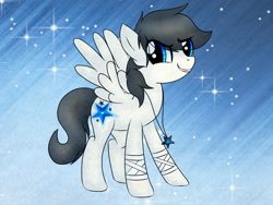 Size: 1600x1200 | Tagged: safe, artist:isadamu, imported from derpibooru, oc, oc only, oc:starlight, pegasus, pony, abstract background, base used, female, jewelry, mare, necklace, pegasus oc, smiling, smirk, solo, wings
