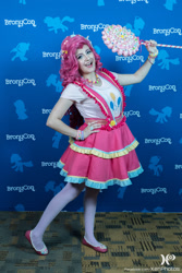 Size: 1440x2160 | Tagged: safe, artist:sarahndipity cosplay, artist:xen photography, imported from derpibooru, pinkie pie, human, bronycon, bronycon 2017, bracelet, clothes, cosplay, costume, hand on hip, irl, irl human, jewelry, photo