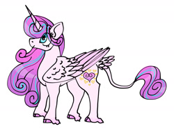 Size: 1536x1153 | Tagged: safe, artist:ukulelepineapplecat, imported from derpibooru, princess flurry heart, alicorn, pony, cloven hooves, eyelashes, female, horn, leonine tail, mare, older, older flurry heart, simple background, smiling, solo, white background, wings