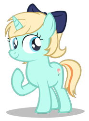 Size: 2160x2920 | Tagged: safe, artist:strategypony, imported from derpibooru, oc, oc only, oc:diamonody, pony, unicorn, bow, female, filly, foal, high res, horn, looking back, raised hoof, simple background, smiling, transparent background, unicorn oc, younger