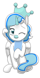 Size: 1134x2160 | Tagged: safe, artist:astralr, imported from derpibooru, oc, oc only, alicorn, pony, crown, female, filly, jewelry, one eye closed, raised hoof, regalia, simple background, sitting, solo, transparent background, wink