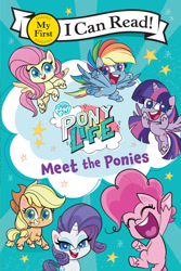 Size: 867x1300 | Tagged: safe, imported from derpibooru, applejack, fluttershy, pinkie pie, rainbow dash, rarity, twilight sparkle, alicorn, earth pony, pegasus, pony, unicorn, my little pony: pony life, pony life: meet the ponies, applejack's hat, book, book cover, cover, cowboy hat, female, flying, g4.5, hat, mane six, mare, my little pony logo, official, pony life, pony life logo, text, twilight sparkle (alicorn)