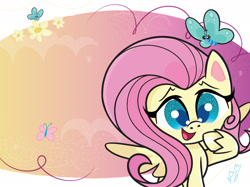 Size: 1734x1300 | Tagged: safe, imported from derpibooru, fluttershy, butterfly, pegasus, pony, my little pony: pony life, pony life: meet the ponies, abstract background, book, cute, daaaaaaaaaaaw, female, flower, g4.5, mare, official, open mouth, pony life, shyabetes, solo