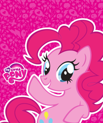 Size: 864x1032 | Tagged: safe, imported from derpibooru, pinkie pie, earth pony, pony, .svg available, cover, cutie mark, female, g4, magazine cover, mare, my little pony logo, official, pink, solo, svg, vector, waving