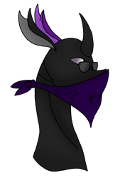 Size: 2104x2869 | Tagged: safe, artist:agdapl, imported from derpibooru, changeling, bandana, bust, changelingified, crossover, curved horn, high res, horn, male, purple changeling, simple background, sniper, species swap, sunglasses, team fortress 2, transparent background
