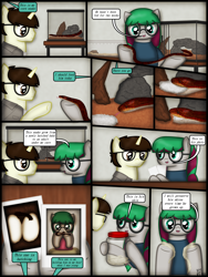 Size: 1750x2333 | Tagged: safe, artist:99999999000, imported from derpibooru, oc, oc only, oc:cwe, oc:li anna, pegasus, pony, snake, comic:visit, clothes, comic, female, glasses, jar, male, polaroid