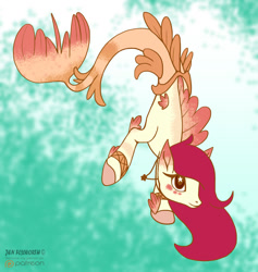 Size: 1218x1287 | Tagged: safe, artist:foxbeast, imported from derpibooru, oc, oc only, merpony, seapony (g4), blushing, dorsal fin, eyelashes, female, fins, fish tail, flowing mane, flowing tail, jewelry, necklace, ocean, red mane, smiling, solo, swimming, tail, underwater, water, wingding eyes