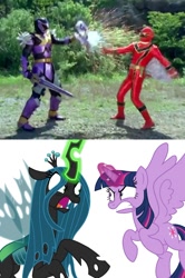 Size: 806x1217 | Tagged: safe, imported from derpibooru, screencap, queen chrysalis, twilight sparkle, alicorn, changeling, changeling queen, female, koragg, magiranger, magired, mahou sentai magiranger, male, mystic force, photo, power rangers, power rangers mystic force, red ranger, super sentai, twilight sparkle (alicorn), wolzard