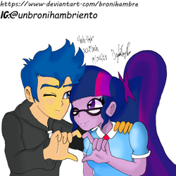 Size: 1080x1080 | Tagged: safe, artist:bronihambre, imported from derpibooru, flash sentry, sci-twi, twilight sparkle, equestria girls, female, flashlight, male, sciflash, shipping, straight