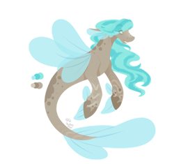 Size: 1024x963 | Tagged: safe, artist:cyanreef, imported from derpibooru, oc, oc only, seapony (g4), blue mane, eyelashes, fin wings, fins, fish tail, flowing mane, flowing tail, simple background, smiling, solo, tail, teeth, transparent background, wings