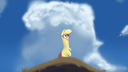 Size: 2438x1372 | Tagged: safe, artist:hitsuji, imported from derpibooru, them's fightin' herds, cloud, community related, looking up, paprika (tfh), scenery, solo
