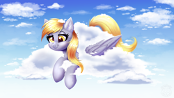 Size: 3840x2160 | Tagged: safe, artist:confetticakez, imported from derpibooru, derpy hooves, pegasus, pony, cloud, cute, derpabetes, ear fluff, female, high res, mare, silly, silly pony, sky, solo, stuck, stuck in a cloud