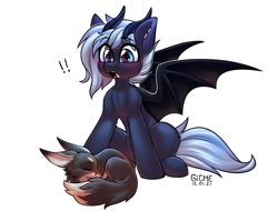 Size: 1200x911 | Tagged: safe, alternate version, artist:geekmies, artist:gicme, imported from derpibooru, oc, oc only, oc:redian, bat pony, dracony, dragon, fox, hybrid, pony, bat pony oc, bat wings, horns, solo, wings