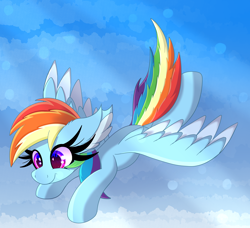 Size: 4208x3832 | Tagged: safe, artist:windykirin, imported from derpibooru, rainbow dash, pegasus, pony, absurd resolution, cloud, female, flying, long eyelashes, solo, wings