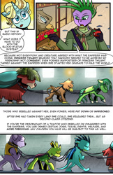 Size: 1280x1980 | Tagged: safe, artist:candyclumsy, imported from derpibooru, spike, oc, changedling, changeling, diamond dog, dragon, earth pony, griffon, unicorn, yak, comic:revolution of harmony, chains, changedling oc, changeling oc, colt, diamond dog oc, dragon oc, earth pony oc, griffon oc, gryphon oc, history, horn, male, older, older spike, prison, prisoner, unicorn oc, yak oc