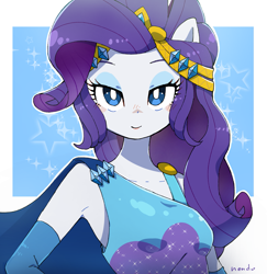 Size: 2193x2260 | Tagged: safe, artist:fuyugi, artist:nendo, imported from derpibooru, rarity, equestria girls, equestria girls series, forgotten friendship, bust, cape, clothes, cute, female, high res, jewelry, looking at you, raribetes, solo, stars, super ponied up, tiara, white pupils