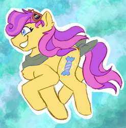 Size: 1052x1063 | Tagged: safe, artist:apatheticxaddict, imported from derpibooru, bon bon (g1), earth pony, pony, my little pony tales, abstract background, bow, chest fluff, clothes, colored pupils, ear fluff, female, g1, mare, scarf, solo, sunglasses, tail bow