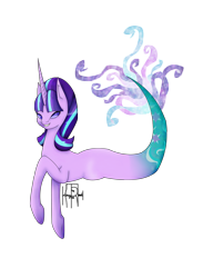 Size: 1258x1721 | Tagged: safe, artist:kimmytheredhead, imported from derpibooru, starlight glimmer, merpony, pony, seapony (g4), unicorn, female, fish tail, flowing tail, horn, mermaid tail, no pupils, purple eyes, seaponified, seapony starlight glimmer, signature, simple background, smiling, solo, species swap, tail, teeth, transparent background