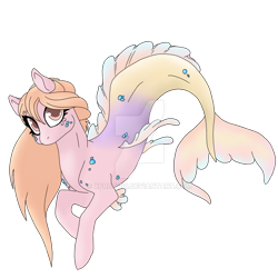 Size: 1024x1024 | Tagged: safe, artist:xfroggiii, imported from derpibooru, oc, oc only, merpony, deviantart watermark, dorsal fin, eyelashes, female, fins, fish tail, flowing mane, flowing tail, looking at you, obtrusive watermark, orange eyes, orange mane, simple background, solo, tail, transparent background, watermark