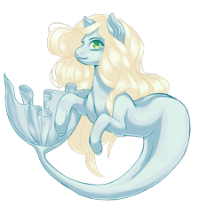 Size: 1000x1000 | Tagged: safe, artist:clyrically, imported from derpibooru, oc, oc only, earth pony, merpony, pony, seapony (g4), female, fish tail, flowing mane, flowing tail, green eyes, seaponified, simple background, smiling, solo, species swap, tail, transparent background, yellow mane