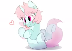 Size: 2048x1446 | Tagged: safe, artist:mochi_nation, imported from derpibooru, oc, oc only, oc:scoops, pony, unicorn, eye clipping through hair, eyebrows, eyebrows visible through hair, female, gift art, heart, mare, mlem, silly, simple background, solo, tongue out, white background