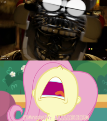 Size: 1920x2160 | Tagged: safe, artist:optimussparkle, imported from derpibooru, fluttershy, oc, oc:cortez, equestria girls, equestria girls series, rollercoaster of friendship, animator's hell, animatronic, exploitable meme, five nights at freddy's, fnaf fangame, fnaf oc, high res, jumpscare, meme, non-mlp oc, nose in the air, screaming, volumetric mouth, white eyes