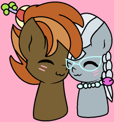 Size: 523x556 | Tagged: safe, artist:jadeharmony, artist:jadethepegasus, imported from derpibooru, button mash, silver spoon, chibi, cute, duo, female, glasses, male, nuzzling, shipping, silvermash, straight