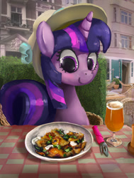 Size: 1323x1746 | Tagged: safe, artist:mandumustbasukanemen, imported from derpibooru, twilight sparkle, pony, drink, food, hat, solo