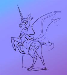 Size: 905x1012 | Tagged: safe, artist:alumx, imported from derpibooru, nightmare moon, alicorn, pony, butt, female, mare, plot, rearing, sketch, spread wings, wings