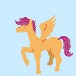 Size: 500x500 | Tagged: safe, artist:askpinkiepieandfriends, imported from derpibooru, scootaloo, pegasus, pony, blank flank, blue background, female, filly, raised hoof, simple background, solo