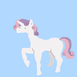 Size: 500x500 | Tagged: safe, artist:askpinkiepieandfriends, imported from derpibooru, sweetie belle, pony, unicorn, blank flank, blue background, female, filly, raised hoof, simple background, solo