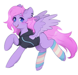 Size: 1163x1118 | Tagged: safe, alternate version, artist:rednineuwu, imported from derpibooru, oc, oc only, oc:huggles, pegasus, pony, clothes, hoodie, simple background, socks, solo, trans socks, transparent background