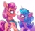 Size: 2048x1835 | Tagged: safe, artist:skysorbett, artist:skysorbett_art, imported from derpibooru, izzy moonbow, sunny starscout, earth pony, pony, unicorn, blushing, ear fluff, eye contact, eyelashes, female, g5, heart, izzyscout, lesbian, looking at each other, mare, raised hoof, shipping, simple background, white background, wingding eyes