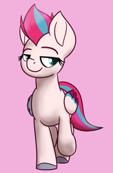 Size: 999x1524 | Tagged: safe, artist:memeancholy, imported from derpibooru, zipp storm, pegasus, pony, female, folded wings, g5, looking at you, mare, pink background, simple background, smiling, smiling at you, solo, wings