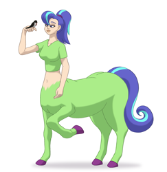 Size: 1191x1227 | Tagged: safe, alternate version, artist:runningtoaster, imported from derpibooru, oc, oc only, oc:chafine, bird, centaur, human, taur, background removed, clothes, female, humanized, raised hoof, simple background, solo, white background