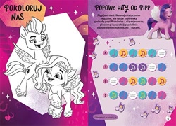 Size: 500x359 | Tagged: safe, imported from derpibooru, pipp petals, zipp storm, pegasus, pony, book, coloring page, duo, female, g5, mare, music notes, my little pony: a new generation, official, polish, siblings, sisters, text
