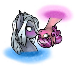 Size: 782x711 | Tagged: safe, artist:aonairfaol, imported from derpibooru, oc, oc:moon pie, earth pony, pony, blushing, earth pony oc, female, male, mare, portal, simple background, stallion, transparent background, upside down