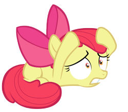 Size: 8000x7000 | Tagged: safe, artist:tardifice, imported from derpibooru, apple bloom, earth pony, pony, bloom and gloom, absurd resolution, apple bloom's bow, bow, female, filly, gritted teeth, hair bow, lying down, scared, shrunken pupils, simple background, solo, transparent background, vector