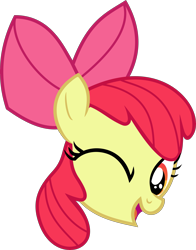 Size: 5000x6367 | Tagged: safe, artist:dropple-rd, imported from derpibooru, apple bloom, earth pony, pony, bloom and gloom, absurd resolution, apple bloom's bow, bow, face, female, filly, hair bow, head, head only, looking at you, one eye closed, open mouth, open smile, simple background, smiling, solo, transparent background, wink, winking at you