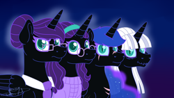 Size: 3840x2160 | Tagged: safe, artist:spokenmind93, imported from derpibooru, oc, oc:nyx, alicorn, fanfic:glimpses 2, fanfic:past sins, alternate timeline, alternate universe, cover, cover art, glasses, high res, older, past sins tenth anniversary, scar